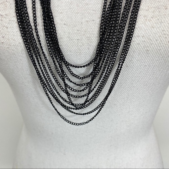 Necklace Long Black Silver Tone and Gold Tone - Picture 4 of 9